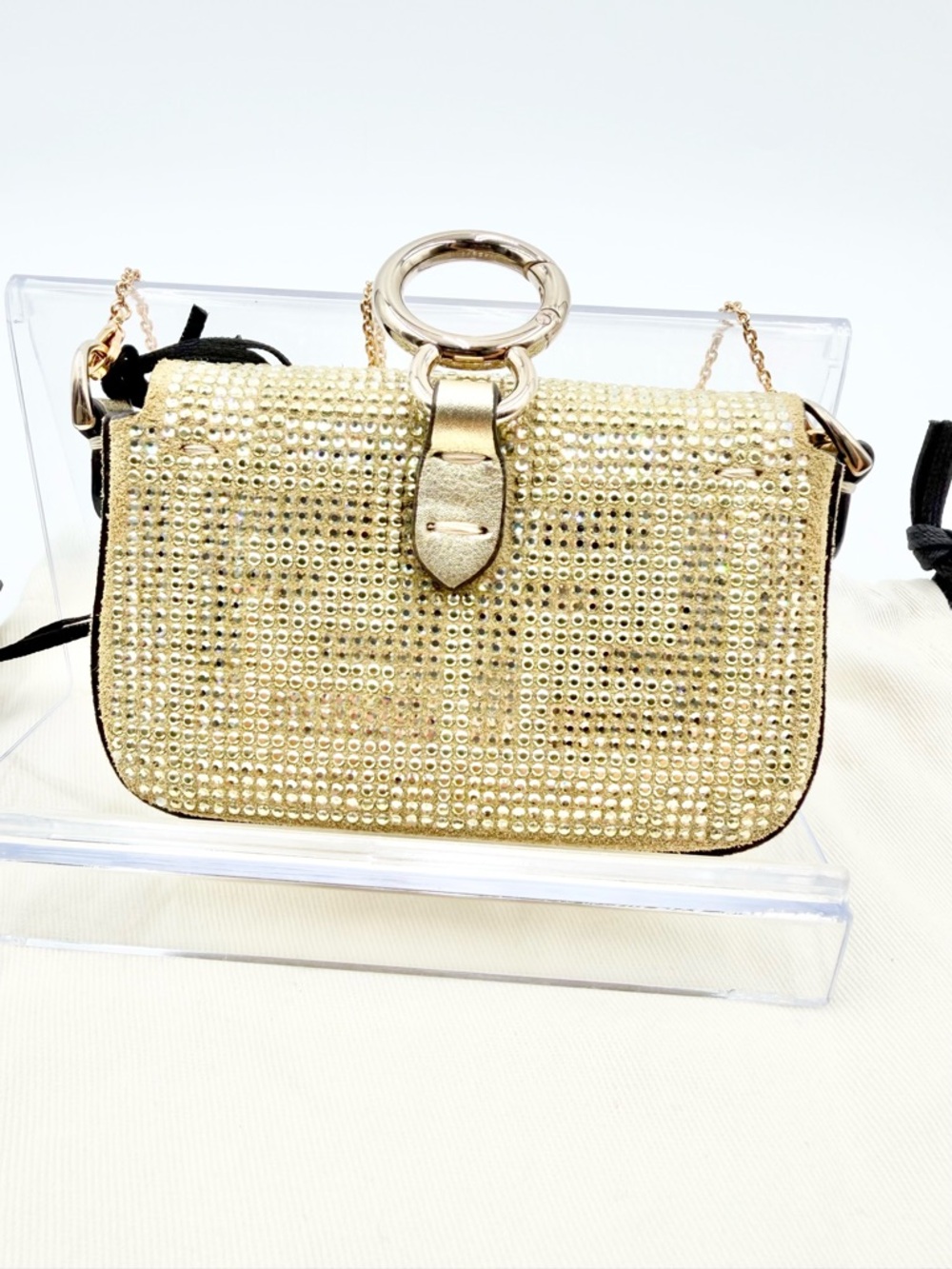 Fendi Crystal Vitello Laminato FF Nano Maxi Buckle Baguette Charm - Picture 3 of 8